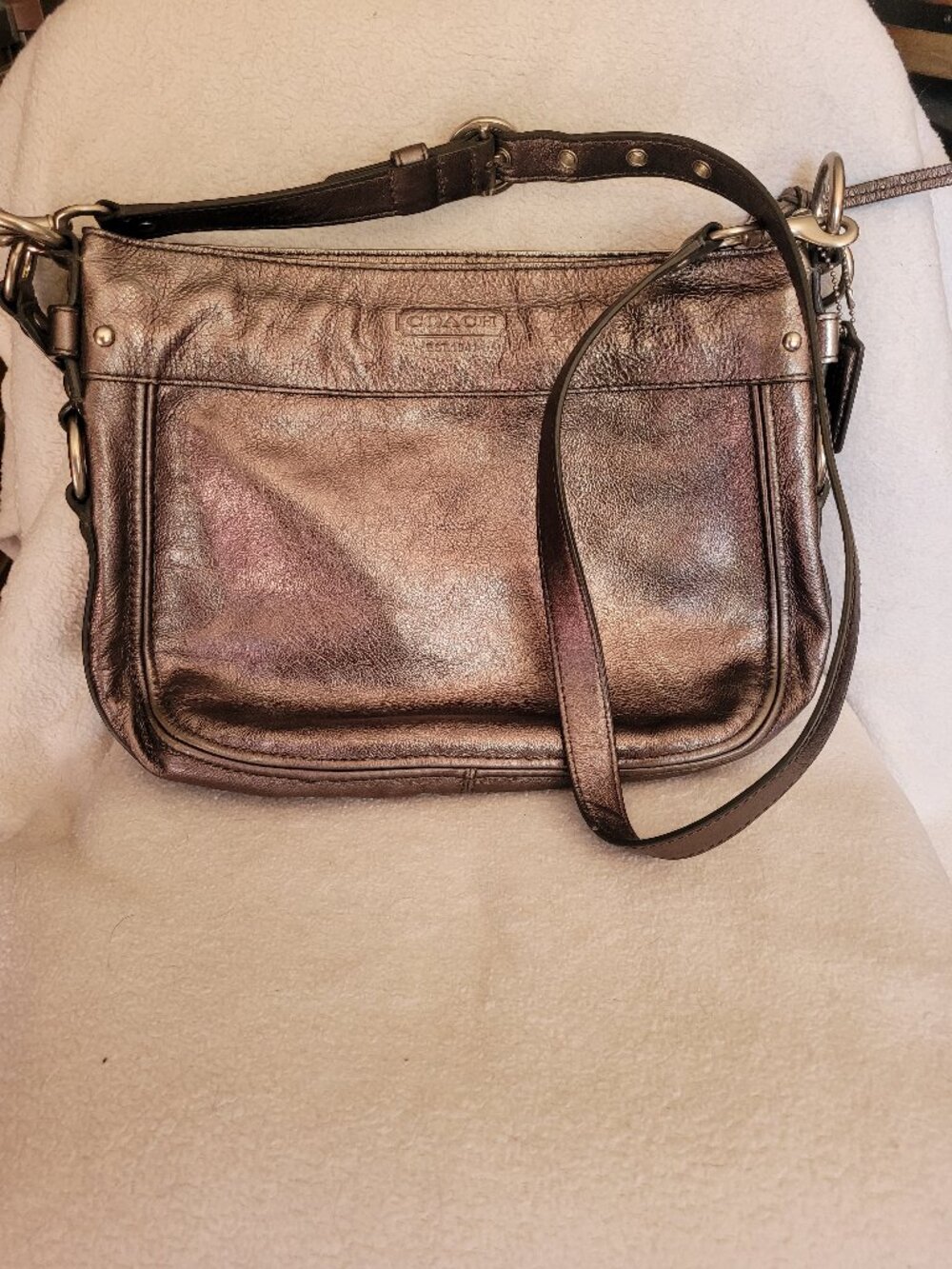 Coach metallic bronze leather Zoe hobo shoulder bag